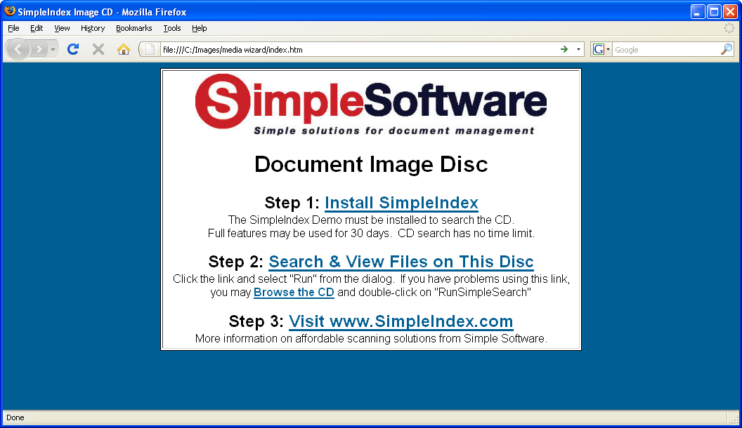 SimpleIndex Simple Job Running Process Send Menu Options Document Image Disc CD