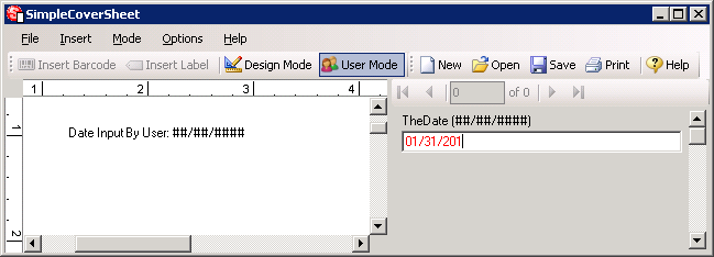 SimpleCoversheet Design Element Input User Mode