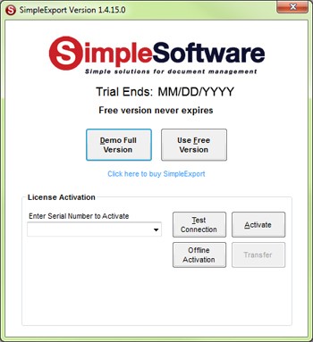 SimpleExport Activate Transfer License Help