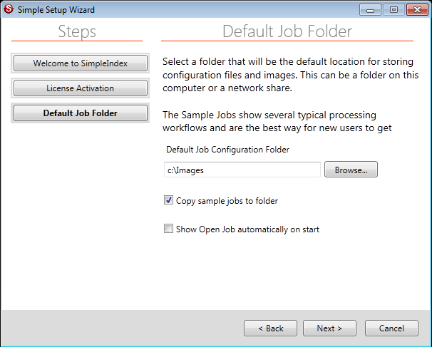 SimpleIndex Simple Setup Default Job Folder