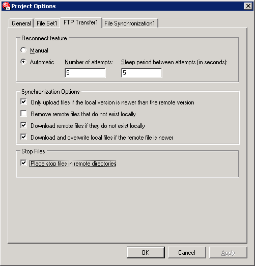 SimpleSend Project Component FTP Transfer Advanced Options