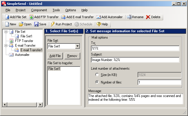 impleSend Project Component Email Transfer Advanced Options