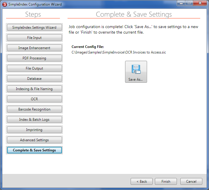 SimpleIndex Simple Setup Configuration Wizard Advanced Settings Completion