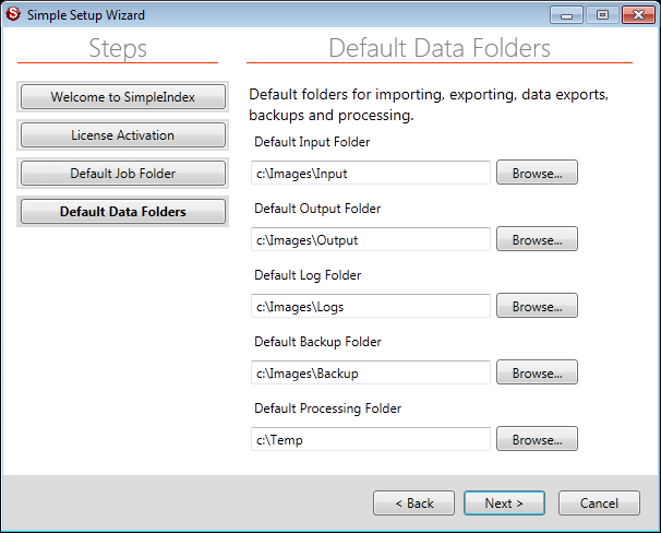 SimpleIndex Simple Setup Default Data Folders