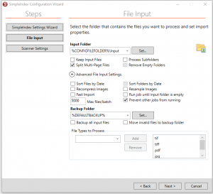 Setup Configuration Wizard File Input Settings