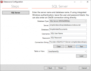 SimpleIndex Simple Setup Configuration Wizard SQL Server Settings Stage