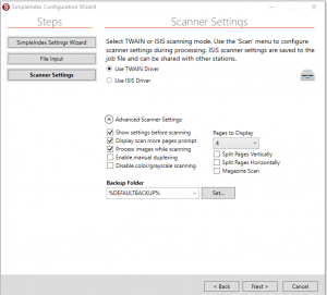 Configuration Wizard Input Scanner Settings Screen