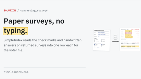 SimpleIndex share card: Canvassing and surveys Paper surveys, no typing.
