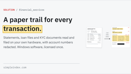 SimpleIndex share card: Financial services A paper trail for every transaction.