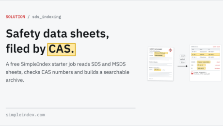 SimpleIndex share card: SDS indexing Safety data sheets, filed by CAS.